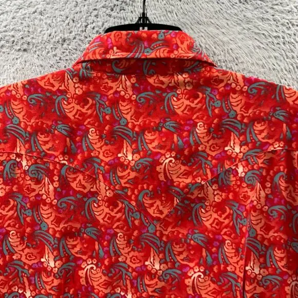 WRANGLER Shirt Womens Large Button Up Blouse Top Floral Sheer Red - Picture 5 of 7